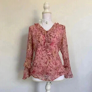 Pink paisley ruffle silk top.